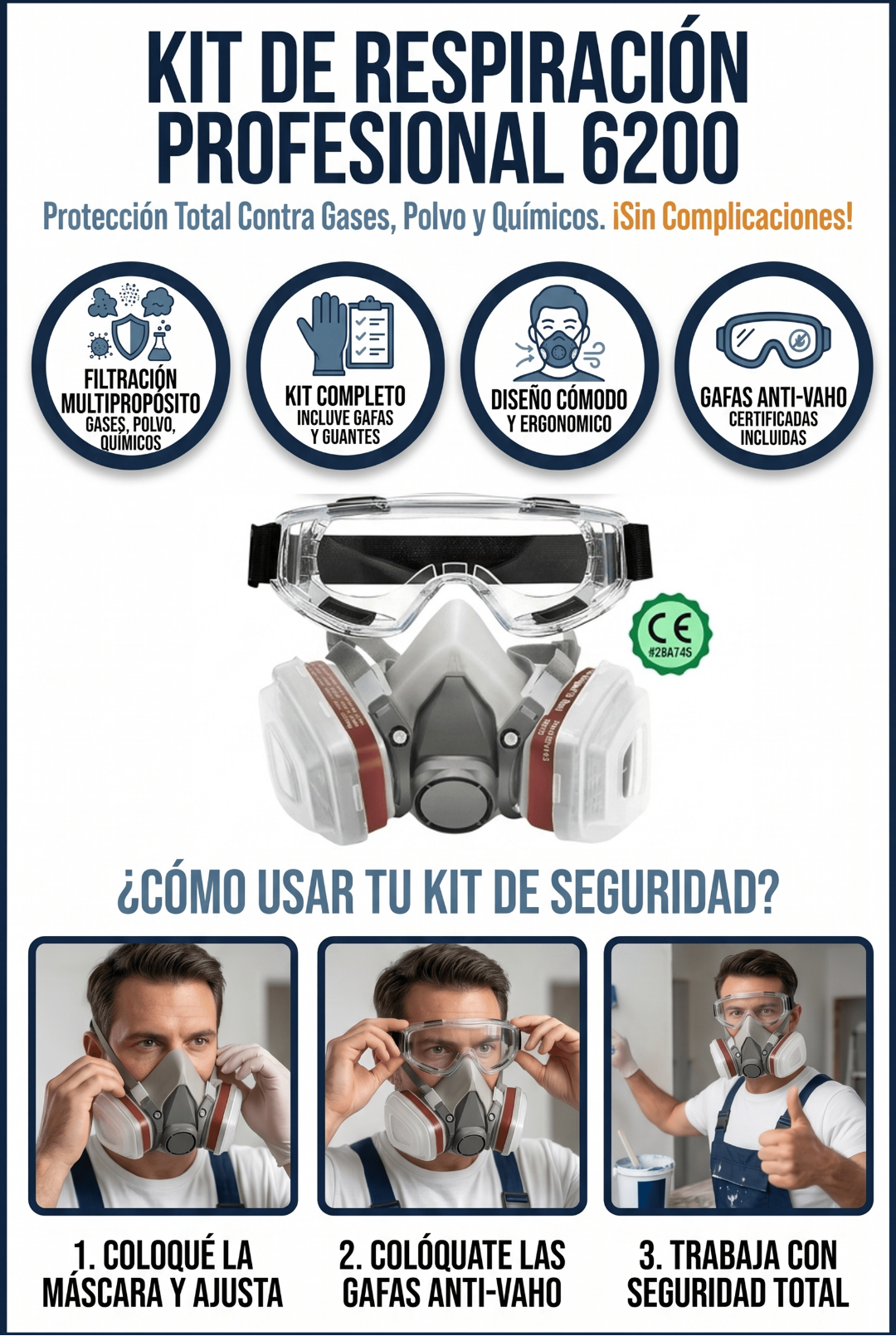 Kit Respirador 6200 + (Gafas protectoras).