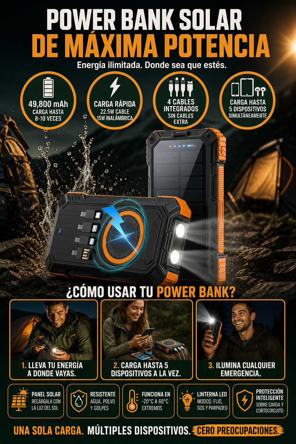 POWER BANK MULTIFUNCIONAL CON PANEL SOLAR