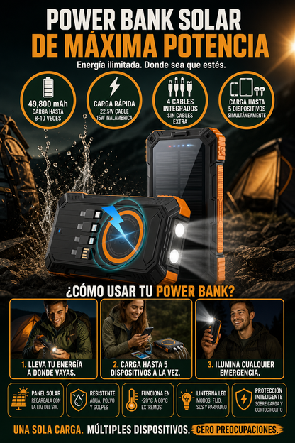 POWER BANK MULTIFUNCIONAL CON PANEL SOLAR